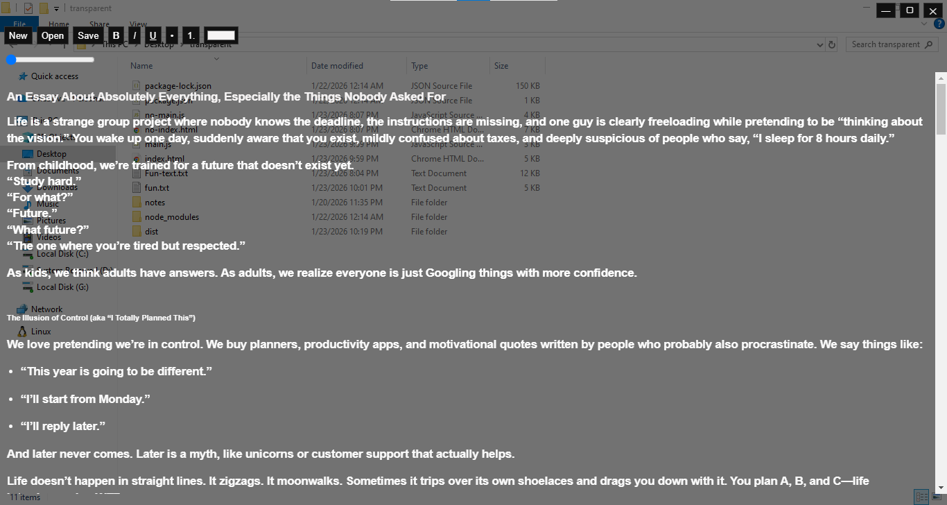 Transparent Notes used during online meetings